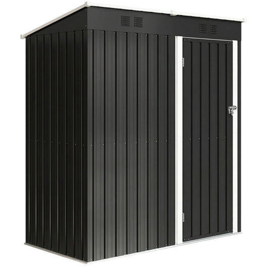 Photo of Outsunny 5 x 3 ft Lean-to Garden Shed, Outdoor Storage Shed with Lockable Door and Vents, Dark Grey in Grey colour on a white background
