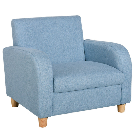 Photo of HOMCOM Children's Armchairs Toddler Chair Wood Frame Anti-Slip Legs High Back Bedroom Playroom Furniture Blue in Blue colour on a white background
