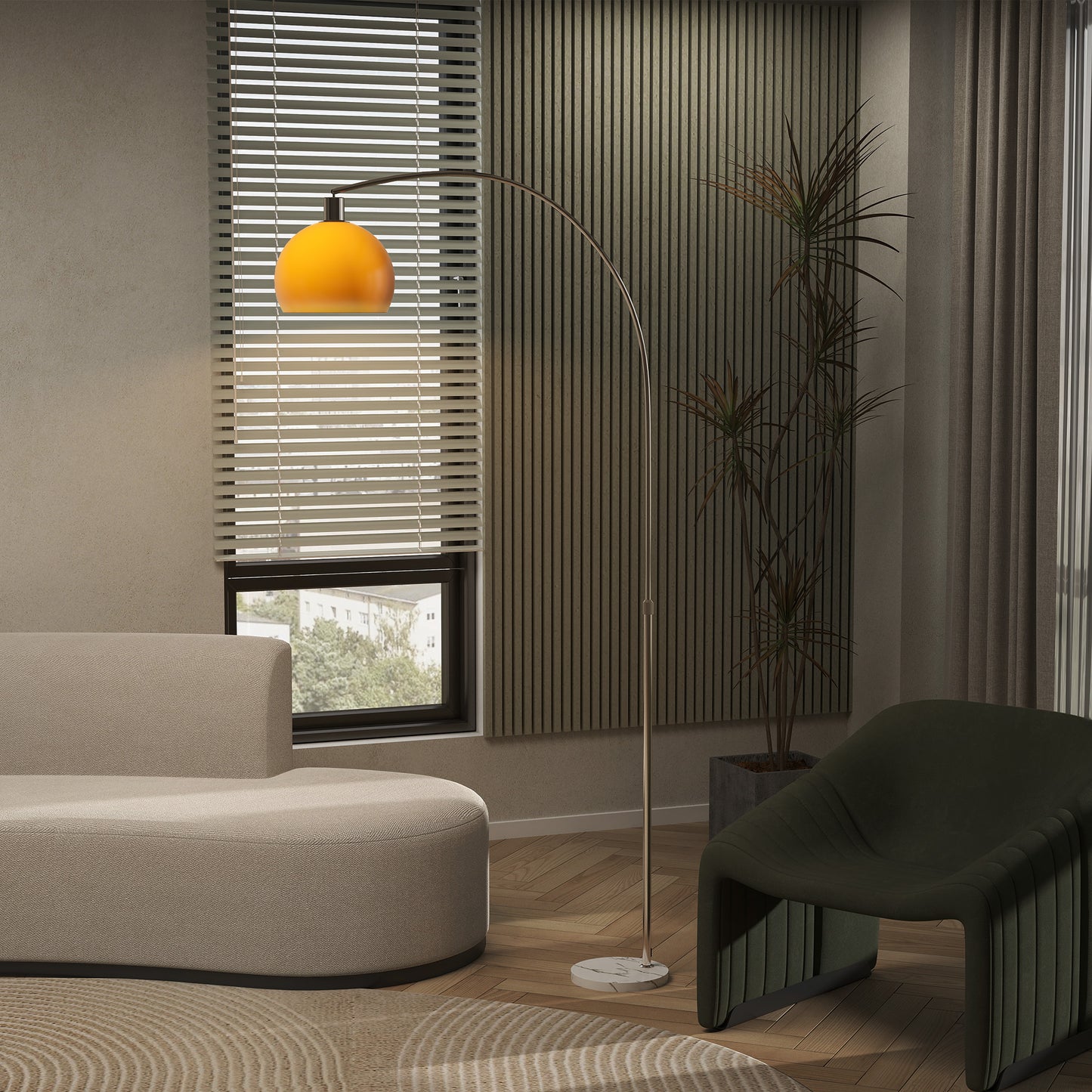 HOMCOM Floor Lamp for Living Room, Modern Standing Lamp with Shade & Foot Switch for Bedroom, Office, Orange