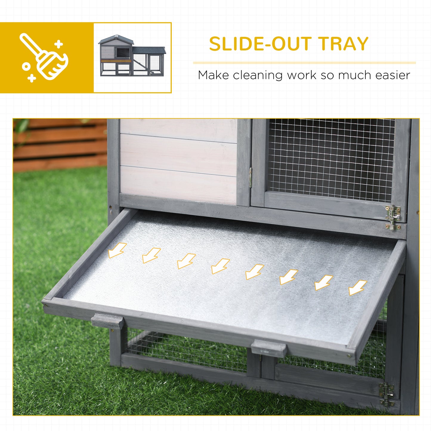 PawHut Wooden Rabbit Hutch Outdoor, Double Tier with Water-Resistant Roof, Ramp 147 x 54 x 84 cm, Grey