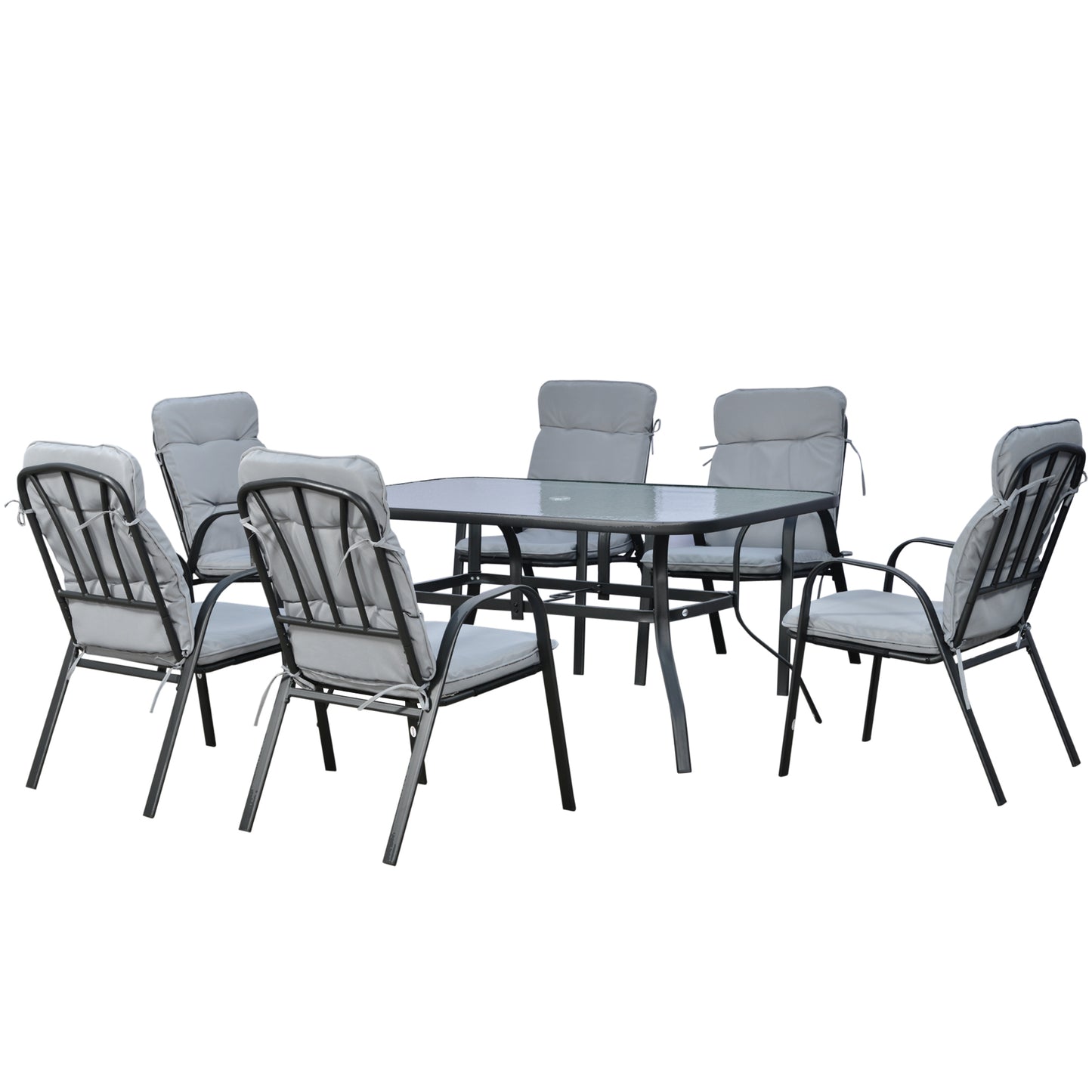 Photo of Outsunny Seven-Piece Garden Dining Set with Cushions - Grey in Grey colour on a white background