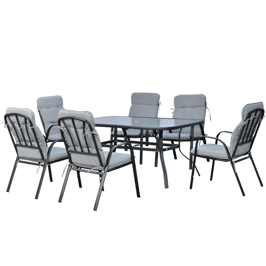 Photo of Outsunny Seven-Piece Garden Dining Set with Cushions - Grey in Grey colour on a white background