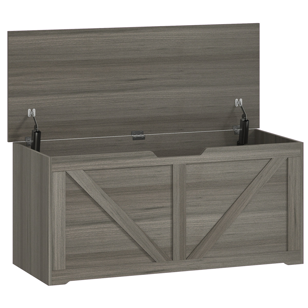 Photo of HOMCOM 127L Home Storage Box, with Safety Hinges - Dark Grey Wood-Effect in Wood-Effect colour on a white background