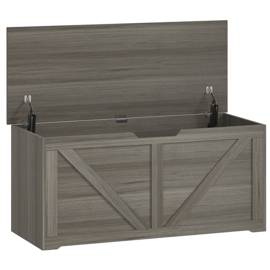 Photo of HOMCOM 127L Home Storage Box, with Safety Hinges - Dark Grey Wood-Effect in Wood-Effect colour on a white background