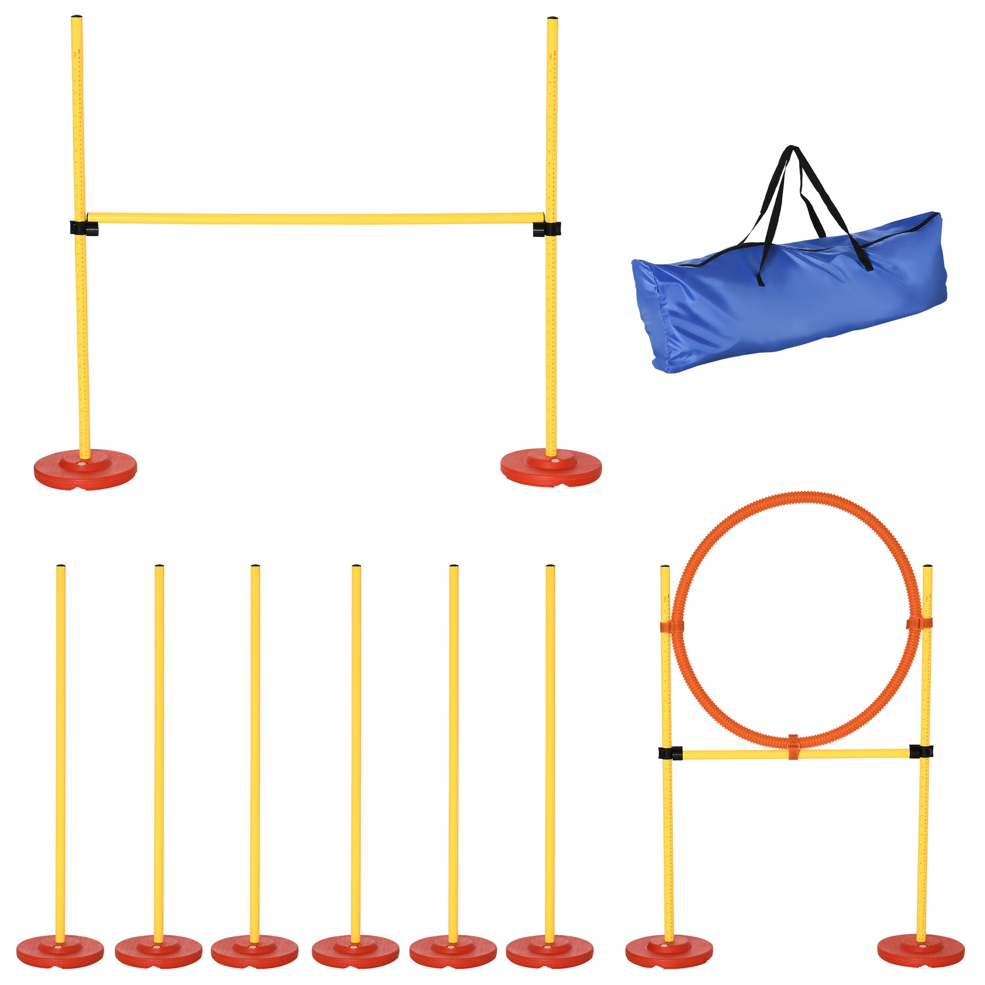 Photo of PawHut Dog Agility Equipment Training Portable Obstacle for Pet w/Adjustable Hurdles, Jumping Ring, Weave Poles in Poles colour on a white background