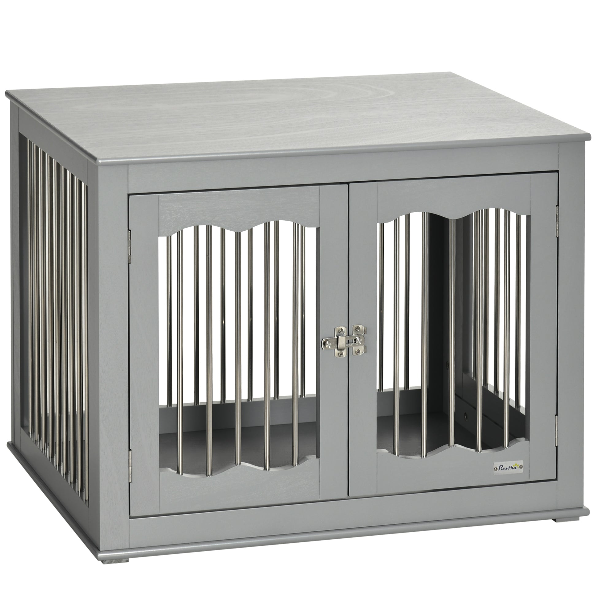 Photo of PawHut Dog Crate End Table Furniture Style Dog Cage w/ Three Doors, Locks and Latches - Grey in Grey colour on a white background