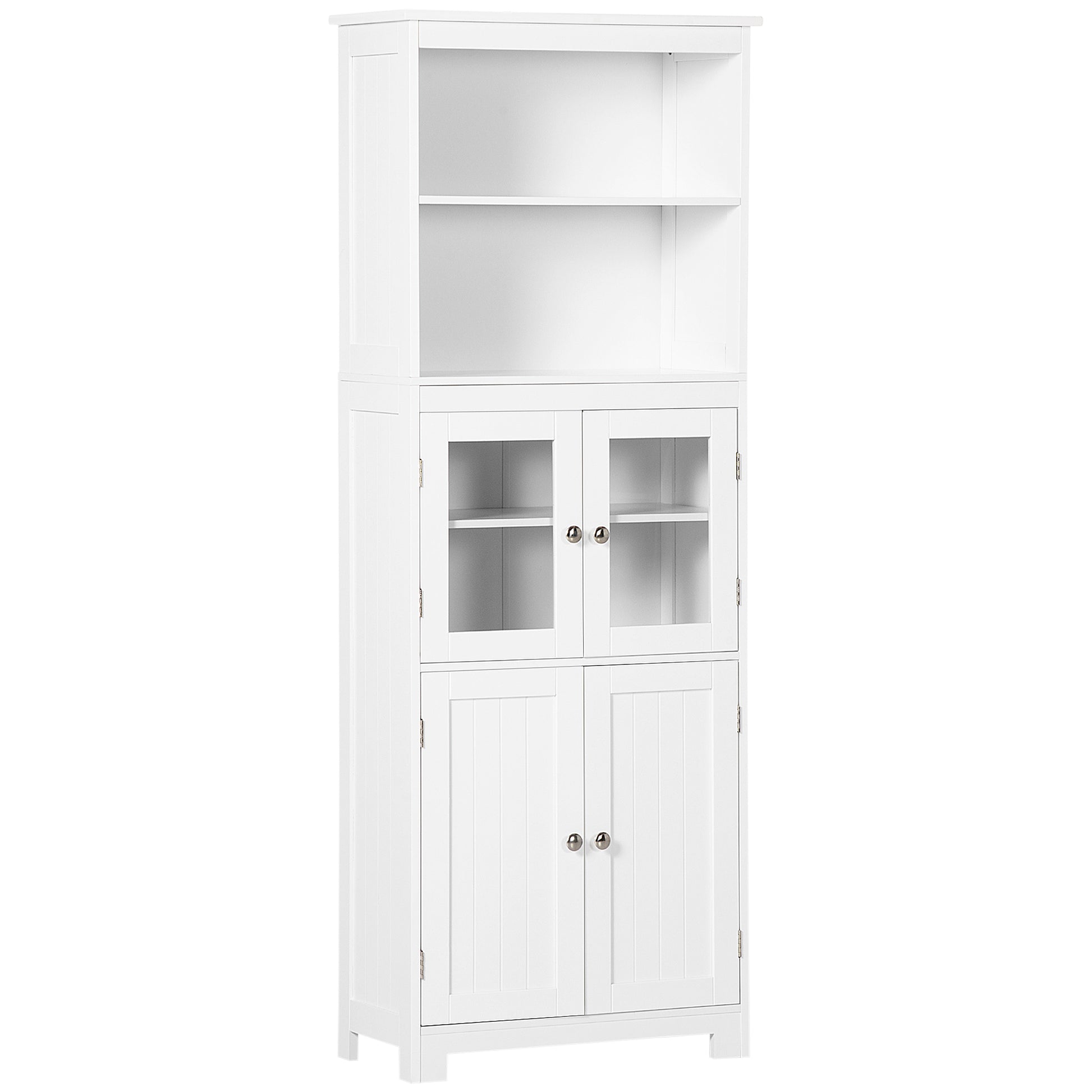 Photo of HOMCOM Freestanding Kitchen Cupboard, 4-Door Storage Cabinet with Adjustable Shelf and Glass Doors for Dining Room, Living Room, White in White colour on a white background