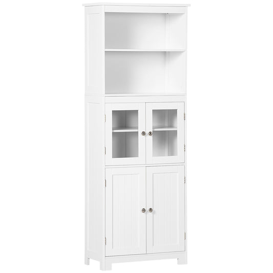 Photo of HOMCOM Freestanding Kitchen Cupboard, 4-Door Storage Cabinet with Adjustable Shelf and Glass Doors for Dining Room, Living Room, White in White colour on a white background