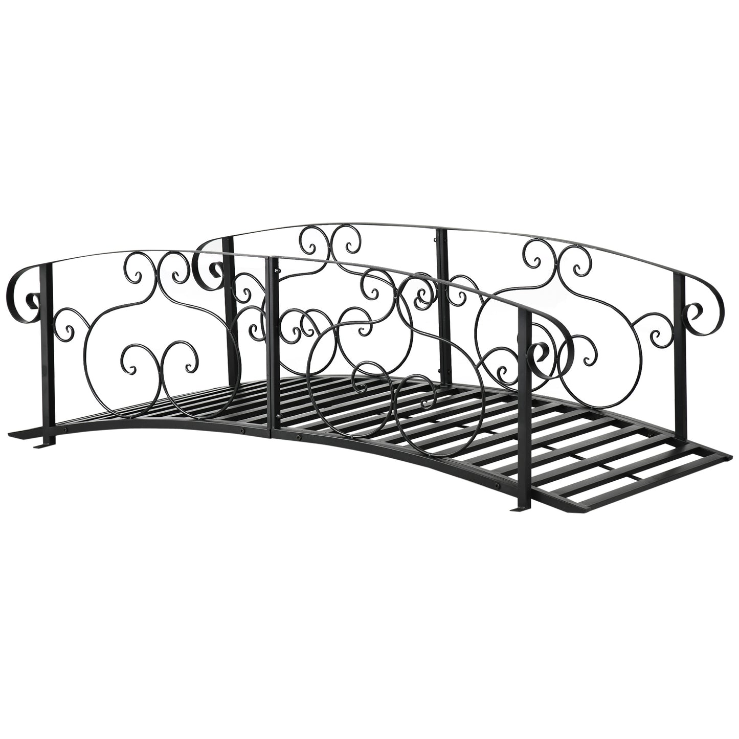 Photo of Outsunny 184cm Metal Arch Garden Garden Bridge, Safety Siderails, Arc Footbridge for Garden Creek, Stream, Pond, Black in Black colour on a white background