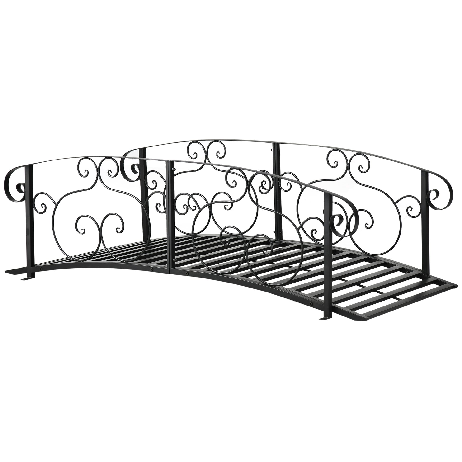 Photo of Outsunny 184cm Metal Arch Garden Garden Bridge, Safety Siderails, Arc Footbridge for Garden Creek, Stream, Pond, Black in Black colour on a white background