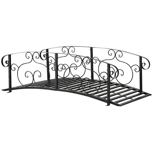 Photo of Outsunny 184cm Metal Arch Garden Garden Bridge, Safety Siderails, Arc Footbridge for Garden Creek, Stream, Pond, Black in Black colour on a white background