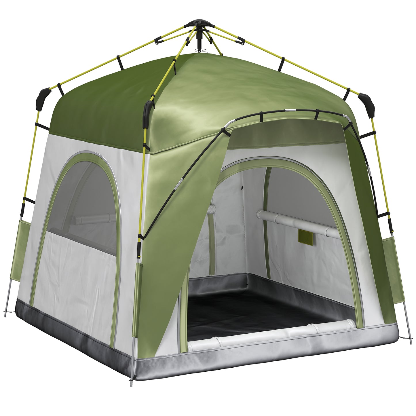Photo of Outsunny Instant Pop Up Camping Tent, 3 Man Dome Tent with 4 Doors, Sewn-in Groundsheet, Carry Bag and Top Hook for Fishing Hiking Festival, Green in Green colour on a white background