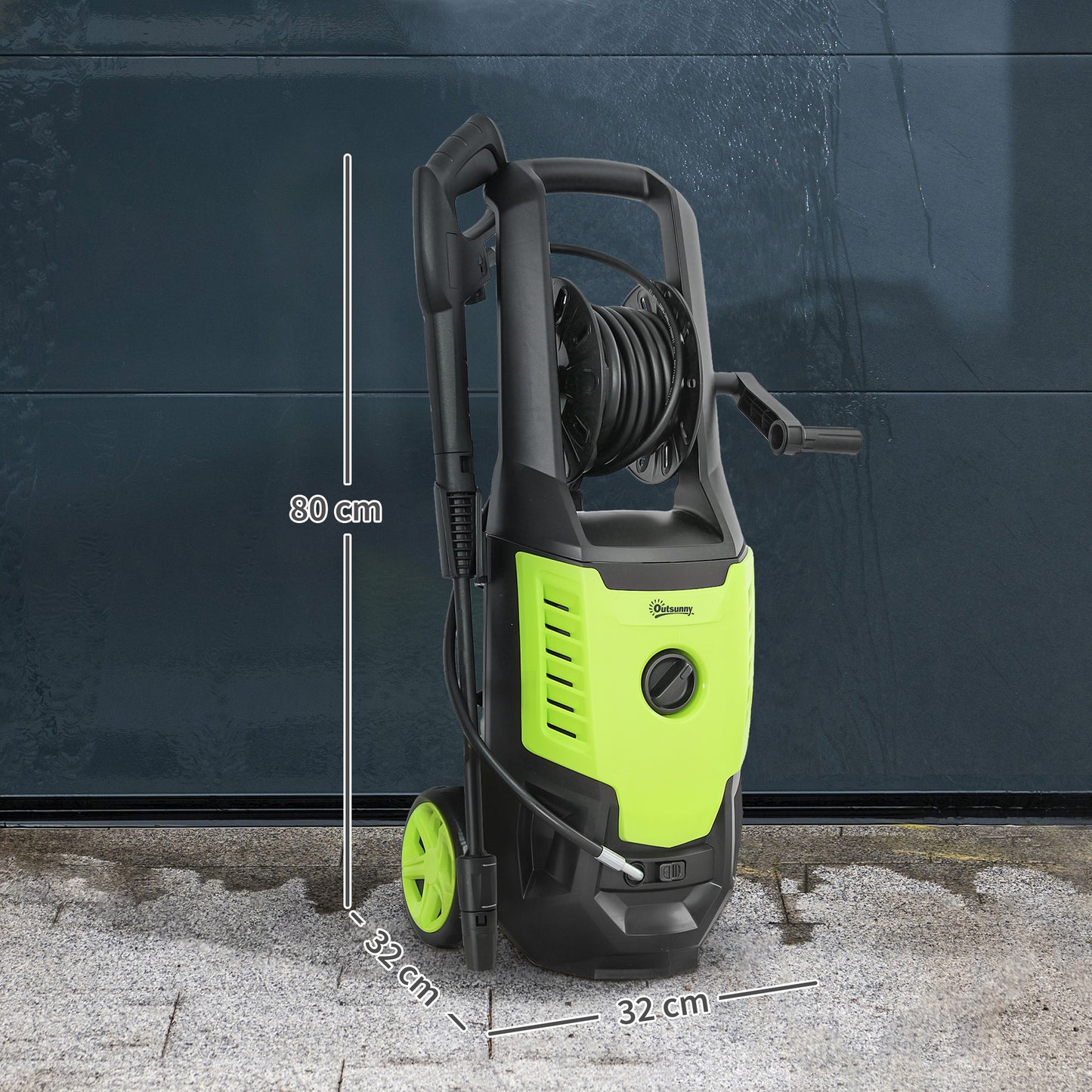 Outsunny 2200W High Pressure Washer, 170 Bar Pressure, 420 L/h Flow, Portable Electric Power Washer Jet Wash Cleaner with Adjustable Nozzle 6M Hose and Hose Reel for Home Patio Car Driveway, Green