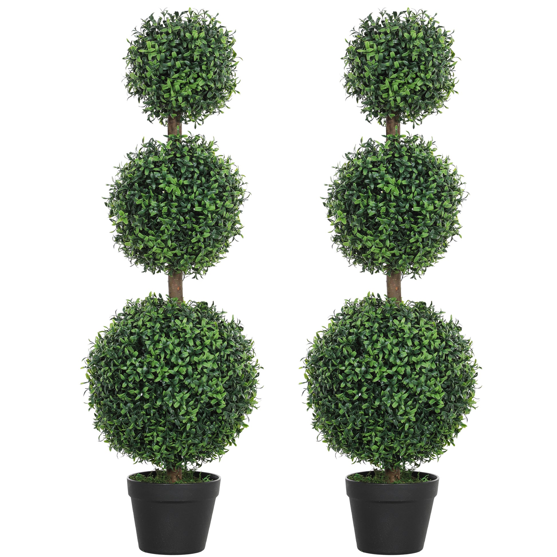 Photo of HOMCOM Set of 2 Decorative Artificial Trees, Topiary Ball-shaped Boxwood Trees in Pot, Fake Plants for Home Indoor outdoor Decor, 100cm, 3 Tree Balls in Balls colour on a white background