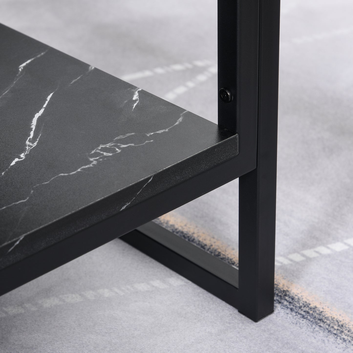HOMCOM Coffee Table, Two-Tier Faux Marble Effect Centre Table with Metal Frame and Storage Shelf for Living Room, 106 x 50 x 45cm, Black