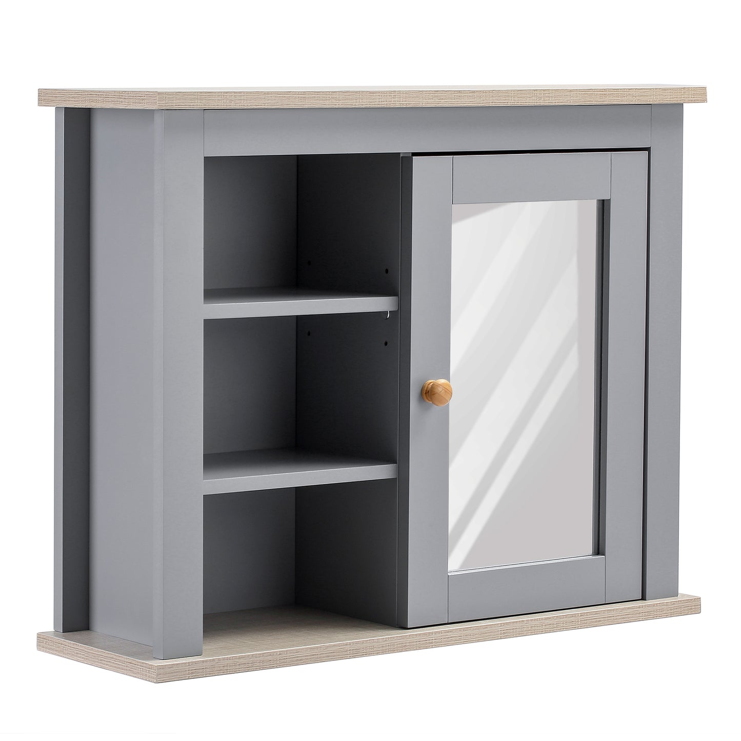 Photo of kleankin Bathroom Wall Mirror Cabinet, Cupboard with Door, Storage Cabinet with Adjustable Shelf for Corridors Living Rooms, Grey in Grey colour on a white background