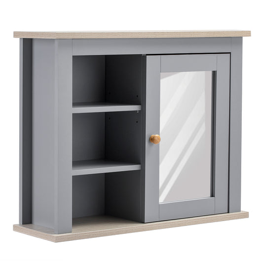 Photo of kleankin Bathroom Wall Mirror Cabinet, Cupboard with Door, Storage Cabinet with Adjustable Shelf for Corridors Living Rooms, Grey in Grey colour on a white background