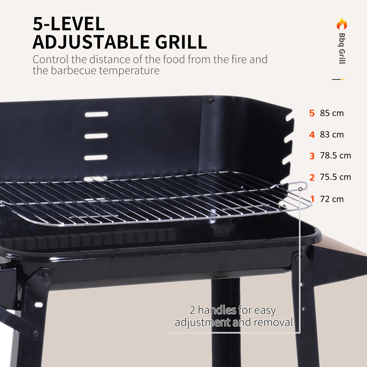 Outsunny barbecue grill with five-level adjustable cooking grate
