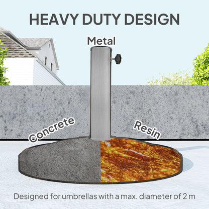 Resin parasol base with metal pole holder and heavy-duty round design