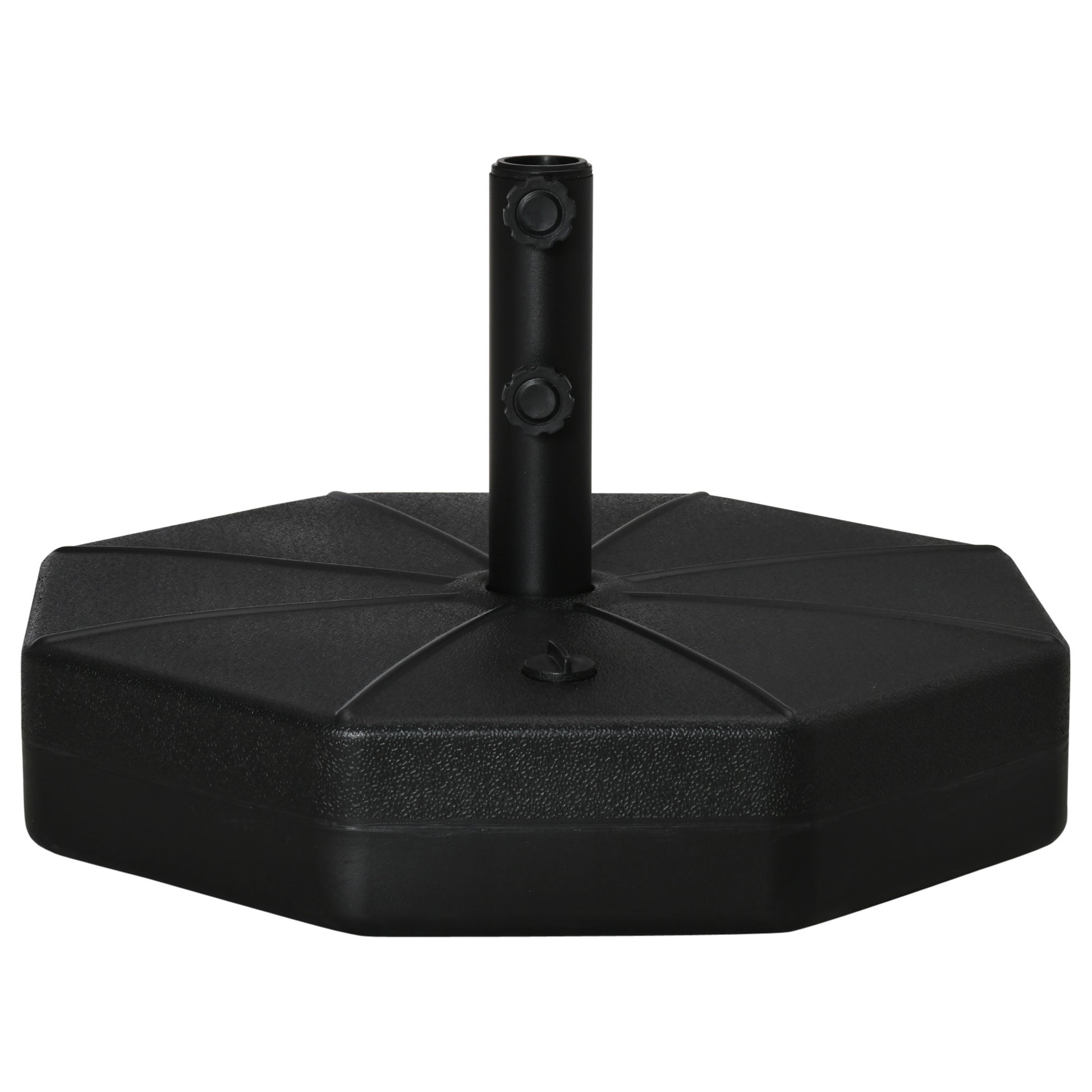Photo of Outsunny Octagonal Garden Parasol Base Holder Outdoor Market Umbrella Stand Weights, Up to 28kg Water Filled or 40kg Sand Filled, Black in Black colour on a white background