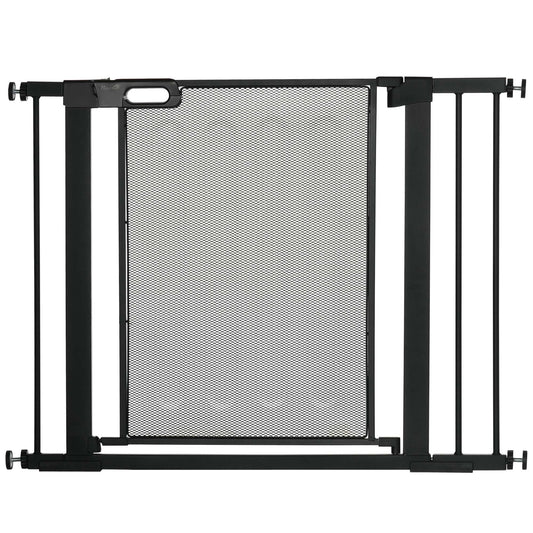 Photo of PawHut Pressure Fit Safety Gate, for Staircases, Hallways, Doorways w/ Extensions Kit, 75-103CM Adjustable Width - Black in Black colour on a white background