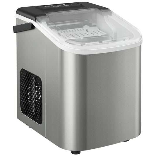 Photo of HOMCOM Ice Maker Machine Countertop, 9 Cubes Ready in 7 Mins, 12 KG in 24Hrs, 2 Sizes of Bullet, Self-Cleaning Ice Machine with Portable Handle, Scoop and Basket for Home Kitchen Office RV in RV colour on a white background