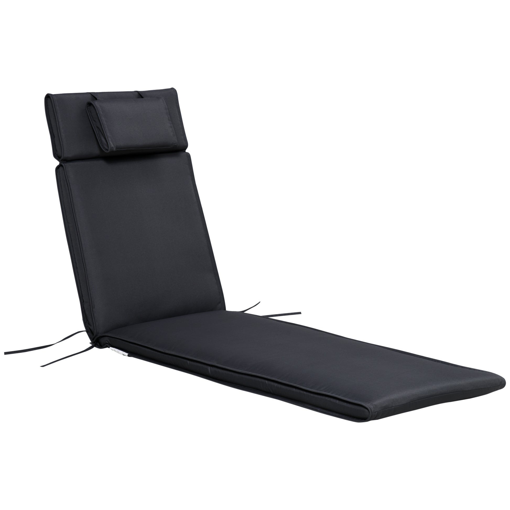 Photo of Outsunny Garden Sun Lounger Cushion Replacement Soft Sunbed Reclining Chair Relaxer Pad with Pillow, Cushion ONLY - Black in Black colour on a white background
