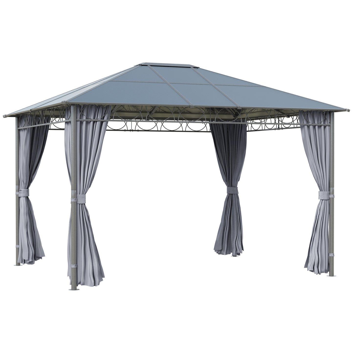 Photo of Outsunny 3 x 3.6m Hardtop Gazebo Canopy with Polycarbonate Roof, Permanent Pavilion Garden Gazebo with Curtains for Patio, Deck, Grey in Grey colour on a white background