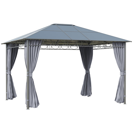Photo of Outsunny 3 x 3.6m Hardtop Gazebo Canopy with Polycarbonate Roof, Permanent Pavilion Garden Gazebo with Curtains for Patio, Deck, Grey in Grey colour on a white background