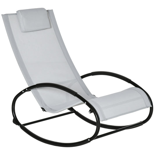 Photo of Outsunny Outdoor Rocking Chair Sun Lounger Recliner Rocker with Texteline Fabric Patio Garden Relaxer with Pillow Grey in Grey colour on a white background