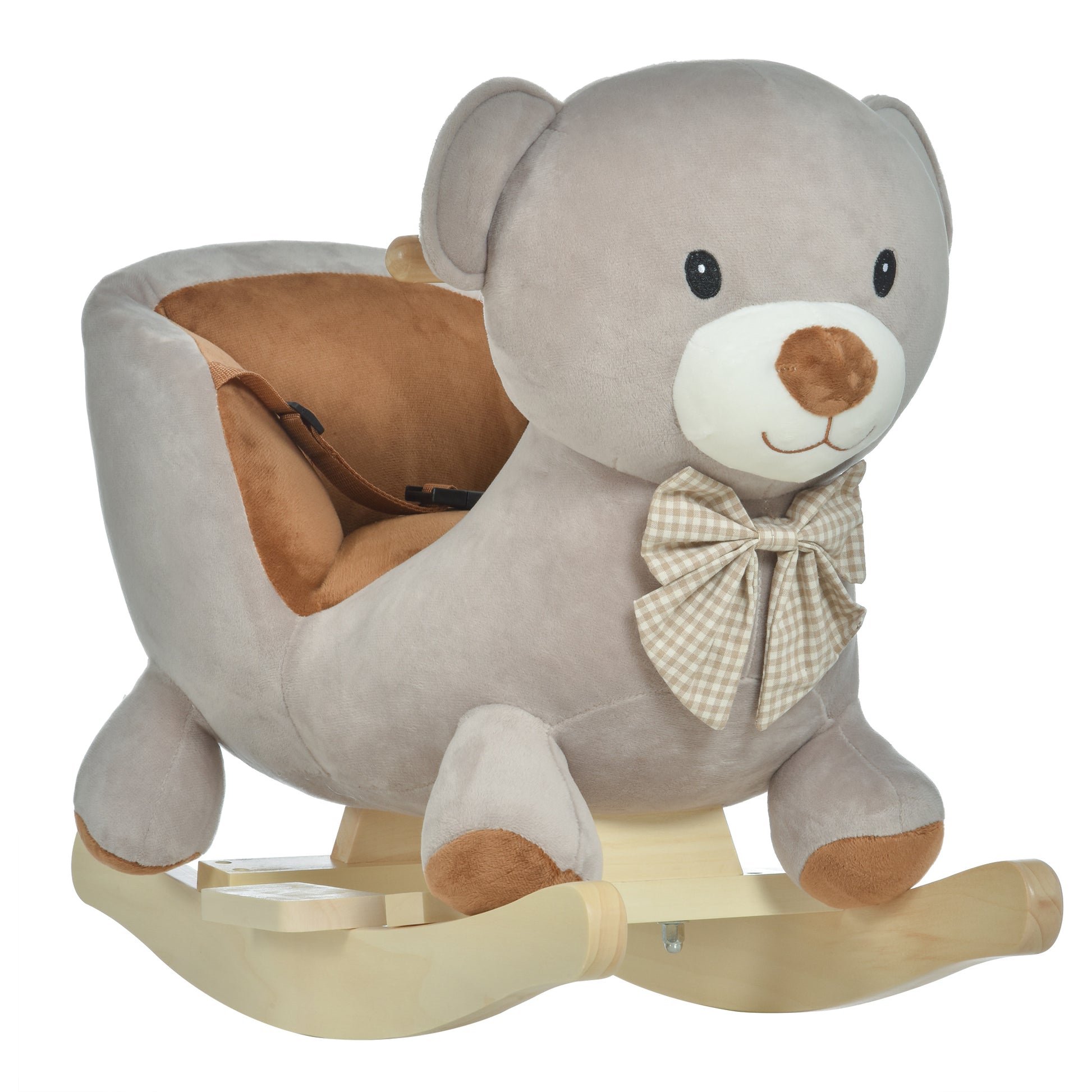 Photo of HOMCOM Kids Children Rocking Horse Plush Ride On Bear Seat w/ Sound Wood Base Seat Seat Belt Toddler Baby Toy for 18-36 Months Grey in Grey colour on a white background