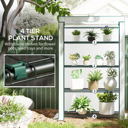 Outsunny four-tier plant stand greenhouse with wire shelves and green frame