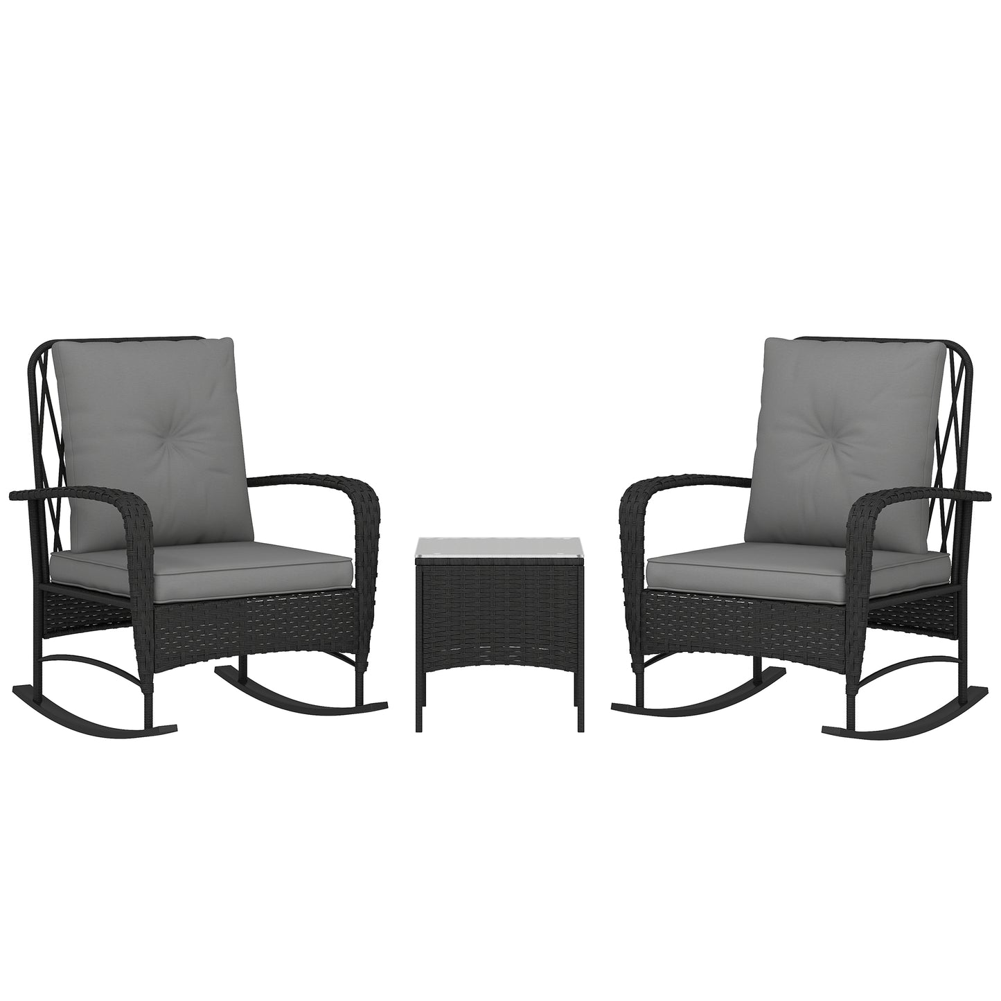 Photo of Outsunny Three-Piece Rocking Chair Rattan Bistro Set - Black in Black colour on a white background