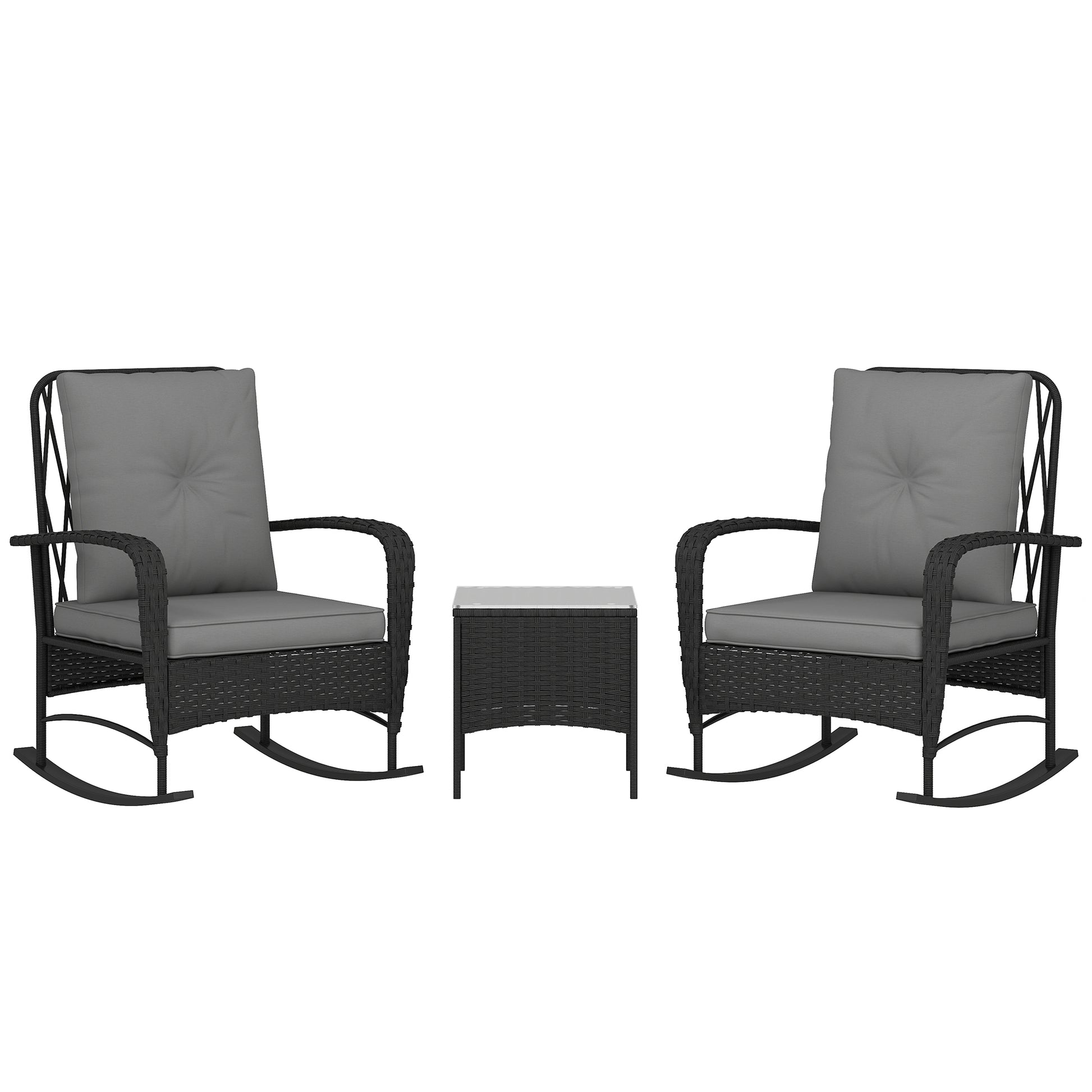 Photo of Outsunny Three-Piece Rocking Chair Rattan Bistro Set - Black in Black colour on a white background