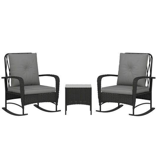 Photo of Outsunny Three-Piece Rocking Chair Rattan Bistro Set - Black in Black colour on a white background