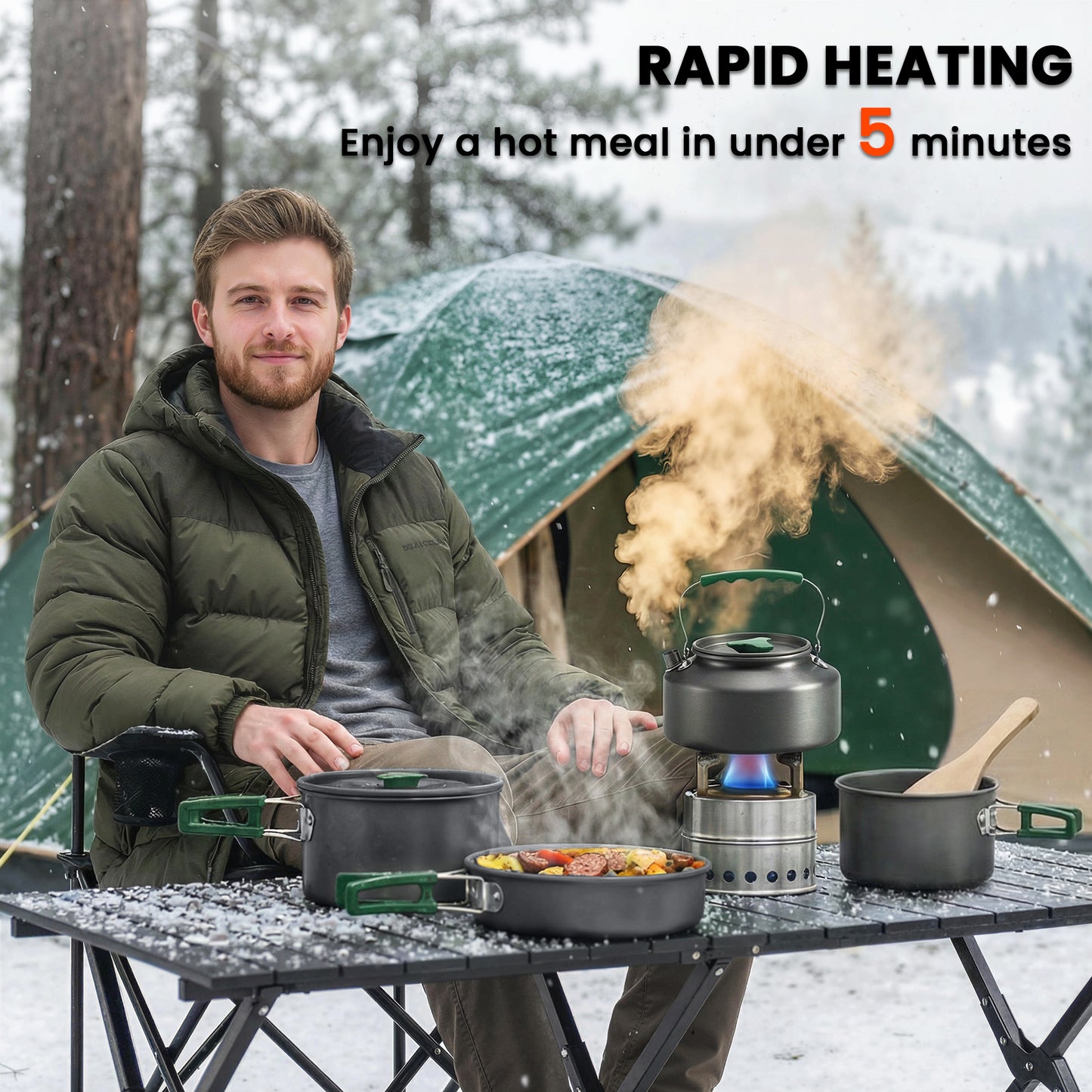 Outsunny Camping Cookware Set for 4-5 People, Lightweight Aluminium Camping Cooking Kit with Anti-Scald Handles, Grey