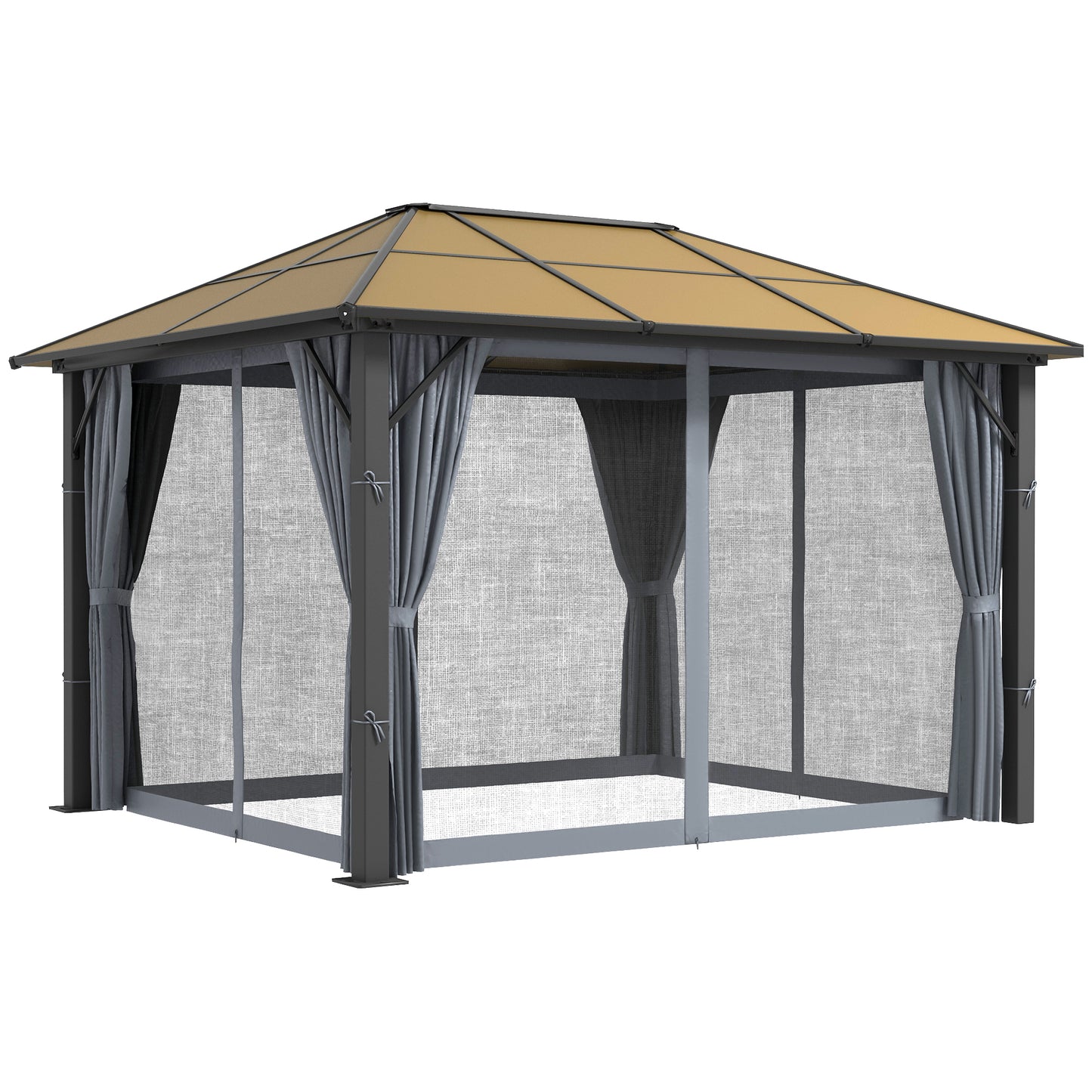 Photo of Outsunny 3 x 3.6m Garden Aluminium Gazebo Hardtop Roof Canopy Marquee Party Tent Patio with Mesh Curtains & Side Walls - Grey in Grey colour on a white background