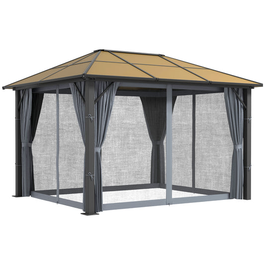 Photo of Outsunny 3 x 3.6m Garden Aluminium Gazebo Hardtop Roof Canopy Marquee Party Tent Patio with Mesh Curtains & Side Walls - Grey in Grey colour on a white background