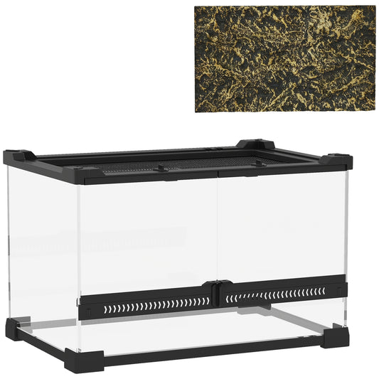 Photo of PawHut Reptile Glass Terrarium with Stone Background, Front Ventilation, Escape-Proof Knob Lock, 30 x 20 x 20 cm, Black in Black colour on a white background