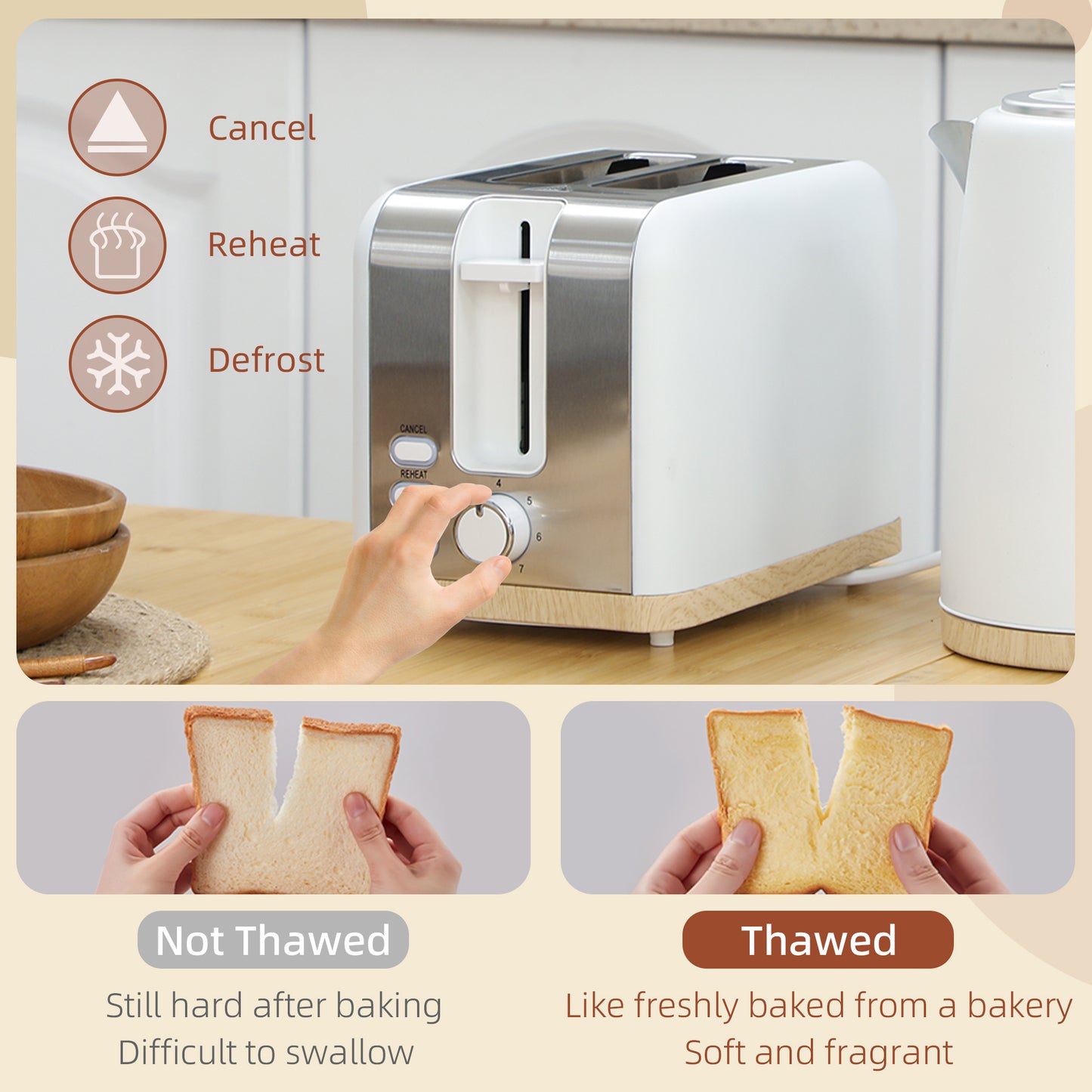 HOMCOM Stainless Steel Kettle and Toaster Set, 1.7L 3000W Fast Boil Kettle & 2 Slice Toaster Kitchen Set with 7 Level Browning Controls, Defrost, Reheat, Auto Off, Boil-dry Protection, White