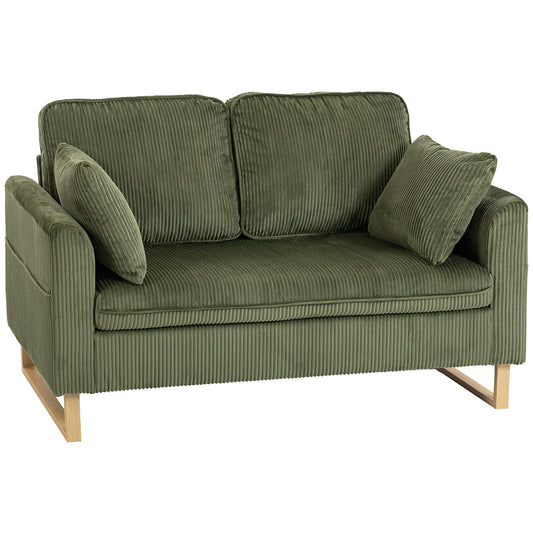 Photo of HOMCOM 2 Seater Sofa, 140 cm Loveseat Sofa with Spring Cushions, Metal Legs, 2 Pillows, Dark Green in Green colour on a white background