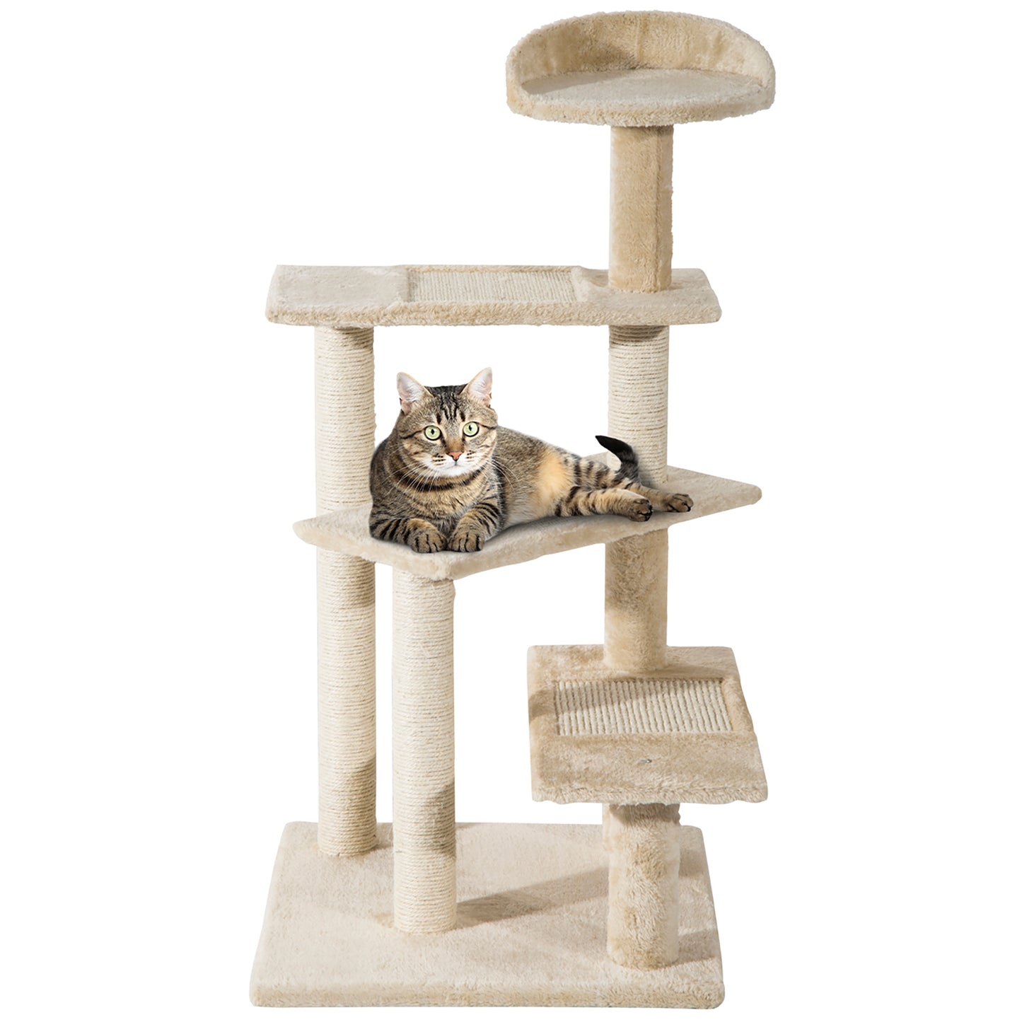 Photo of PawHut 100 cm Cat Tree for Indoor Cats Kitten Scratch Scratching Post Climbing Tower Activity Centre Beige in Beige colour on a white background