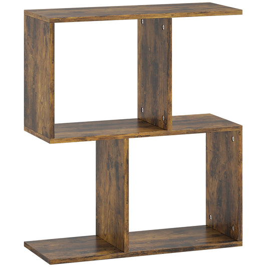 Photo of HOMCOM Side Table, Narrow End Table with Storage Shelves, S-Shaped, 3-Tier, 50W x 19.5D x 58H cm, Rustic Brown in Brown colour on a white background
