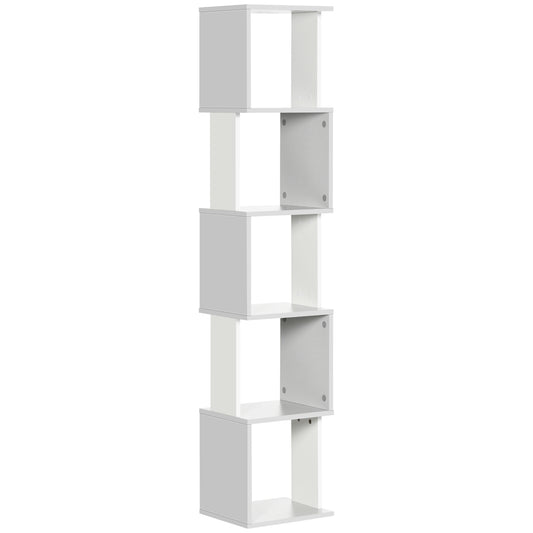Photo of HOMCOM Modern 5-Tier Bookshelf, Freestanding Bookcase Storage Shelving for Living Room Home Office Study, White and Light Grey in Grey colour on a white background