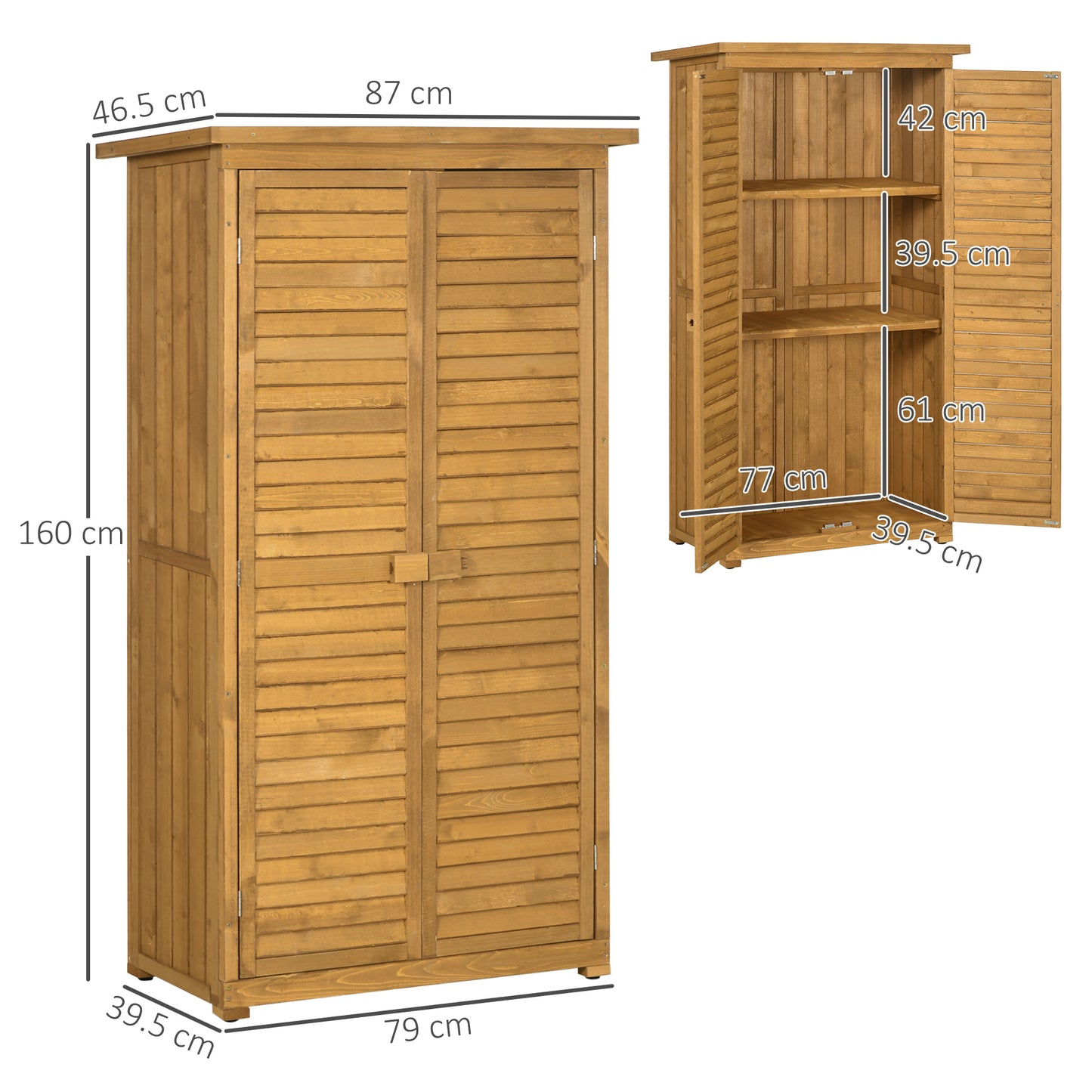 Outsunny Wooden Garden Storage Shed with Shelves, Outdoor Tool Cabinet with Asphalt Roof for Patio Organisation, 87cm x 47cm x 160cm