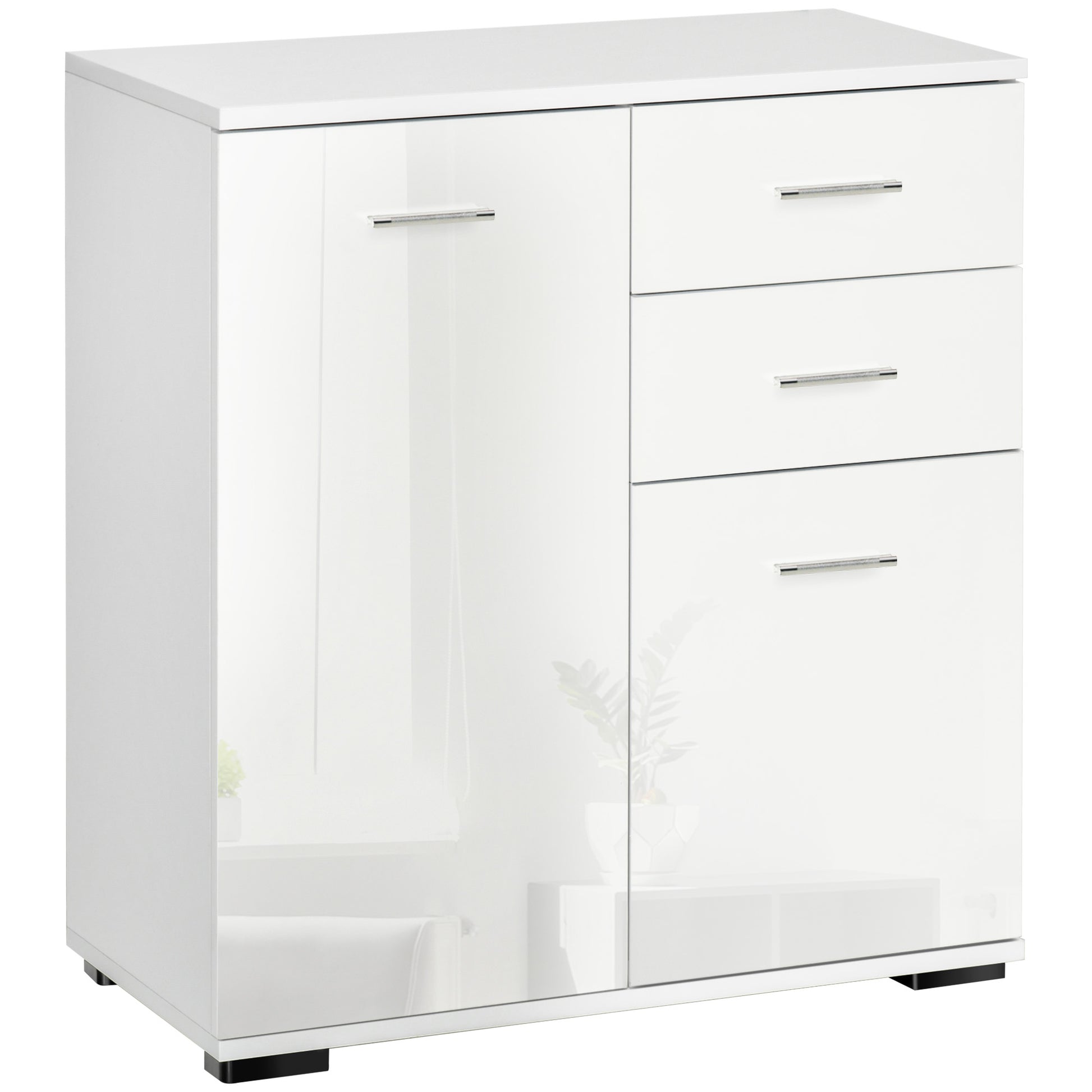 Photo of HOMCOM Sideboard, Modern Storage Cabinet with 2 Drawers, 2 Doors and Adjustable Shelf, Kitchen Cabinet for Living Room, Dining Room, High Gloss White in White colour on a white background