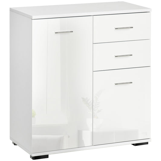 Photo of HOMCOM Sideboard, Modern Storage Cabinet with 2 Drawers, 2 Doors and Adjustable Shelf, Kitchen Cabinet for Living Room, Dining Room, High Gloss White in White colour on a white background