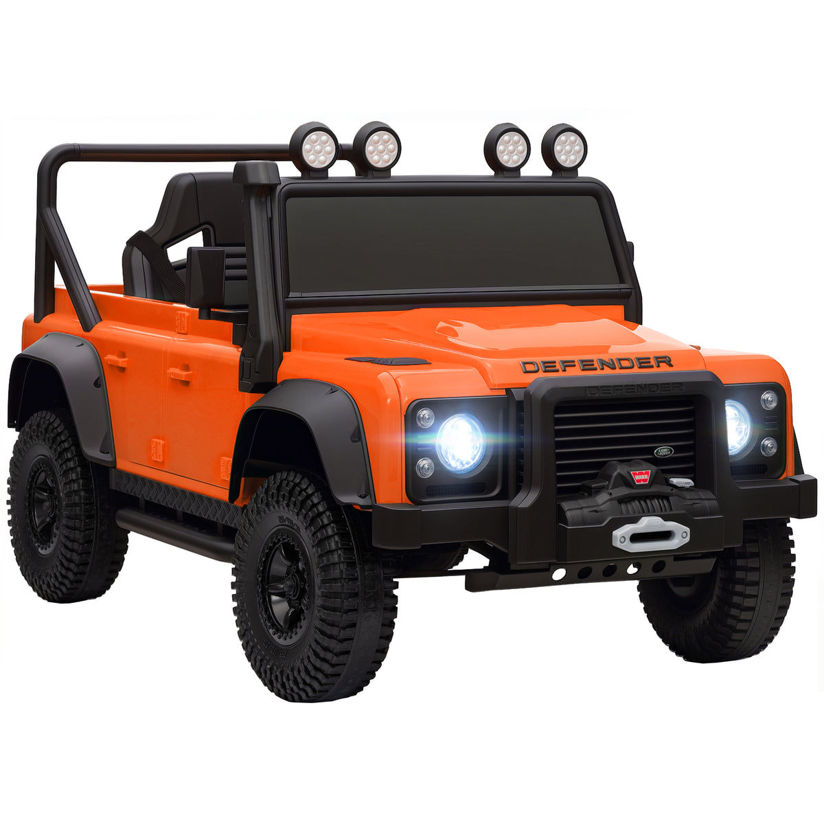 Photo of AIYAPLAY Kids Ride On Car with Remote Control, Music, Horn, 4 Spring Suspension Wheels, LED Lights for 3-5 Years Old, Orange in Orange colour on a white background