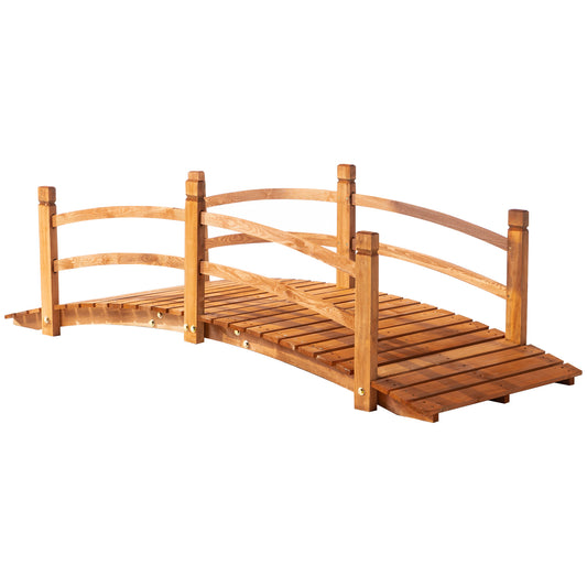 Photo of Outsunny 6FT Wooden Garden Bridge with Safety Railings, Classic Arc Footbridge for Stream Pond Walkway, Orange in Orange colour on a white background