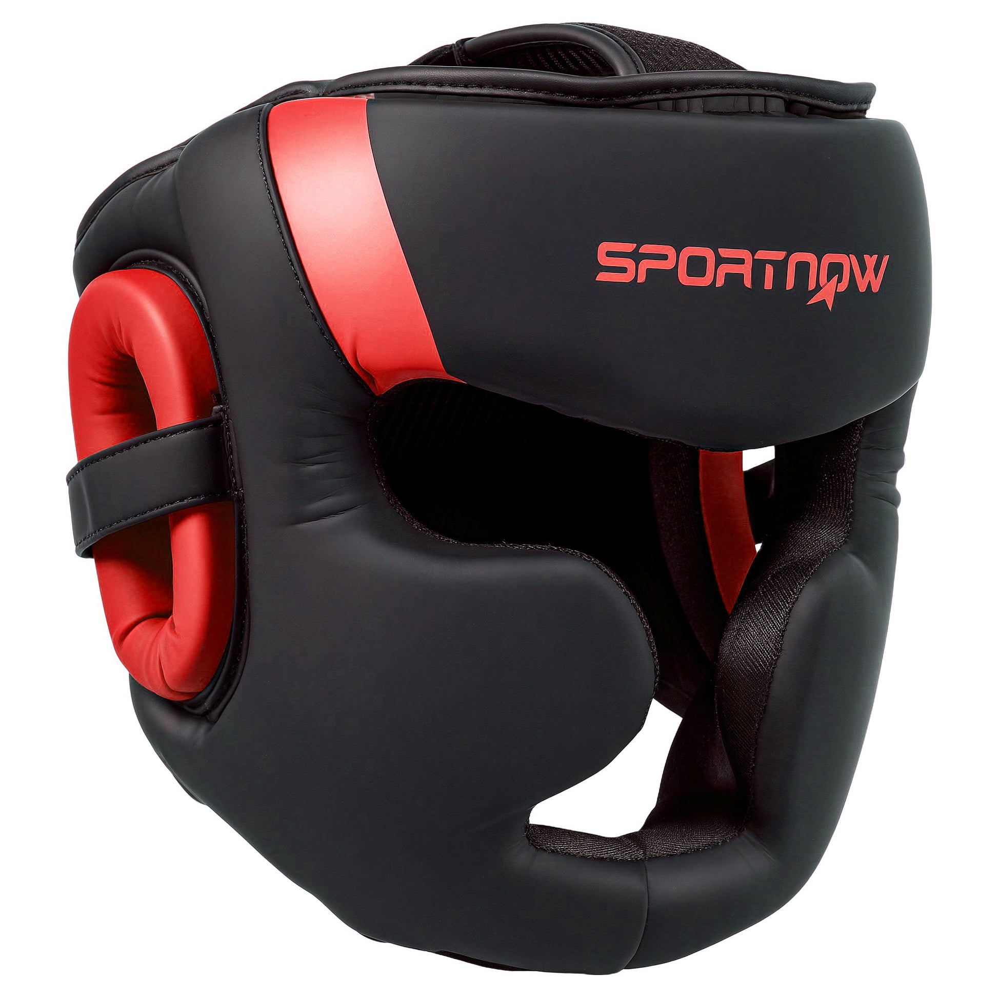 Photo of SPORTNOW Boxing Headguard w/ Adjustable Strap for Sparring, Kickboxing, MMA, Red/Black in Red/Black colour on a white background